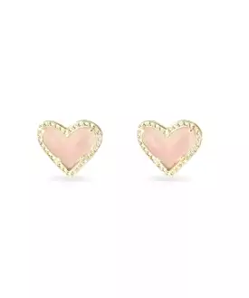 Kendra Scott Ari Heart Gold Stud Earrings - Rose Quartz