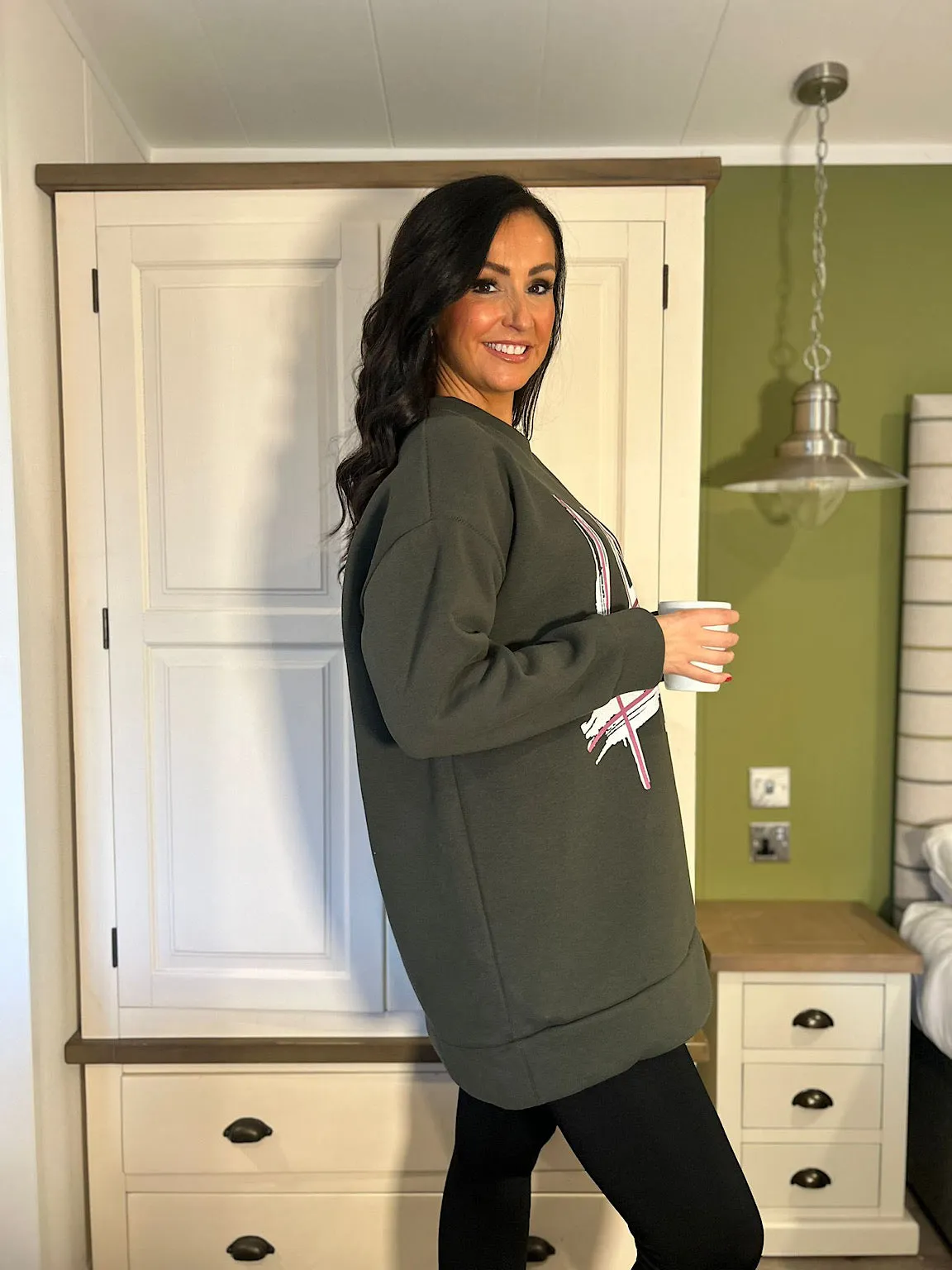 Khaki Graphic Print Sweatshirt Nellie