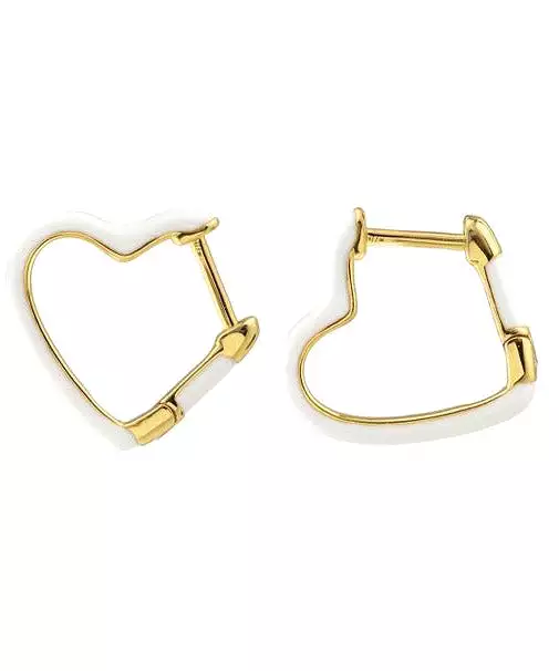 Kris Nations Open Heart Enamel Hinged Huggie Hoop Earrings - White