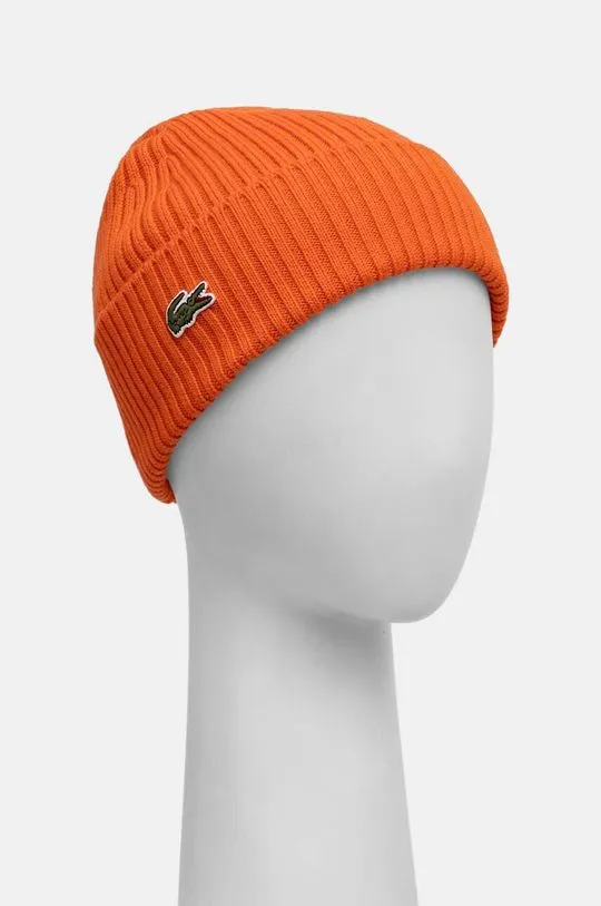 Lacoste wool beanie orange color