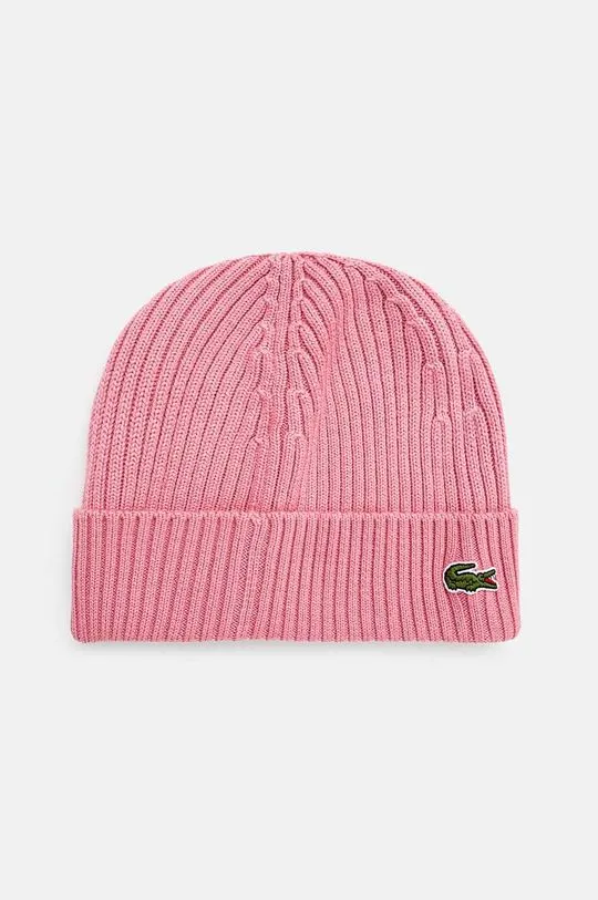 Lacoste wool beanie pink color