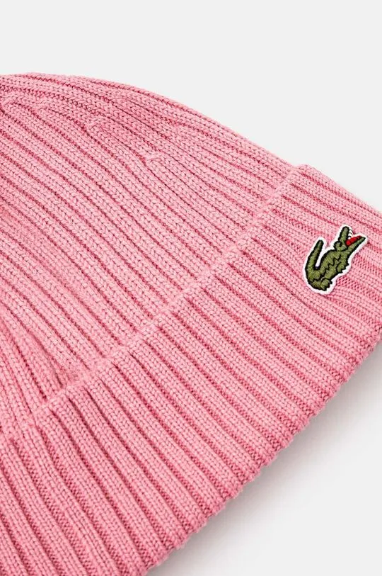 Lacoste wool beanie pink color