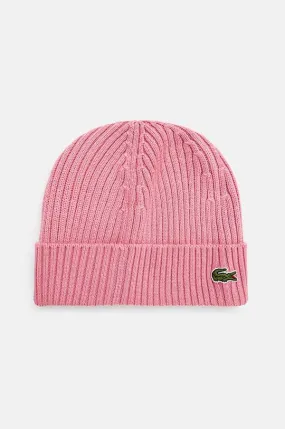 Lacoste wool beanie pink color