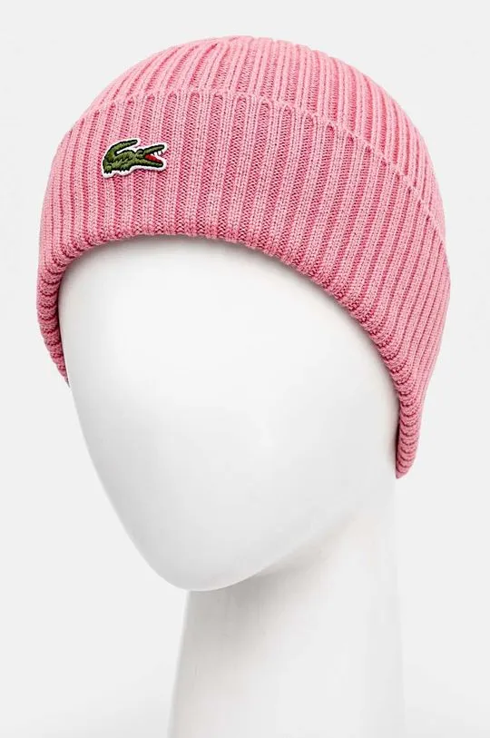 Lacoste wool beanie pink color