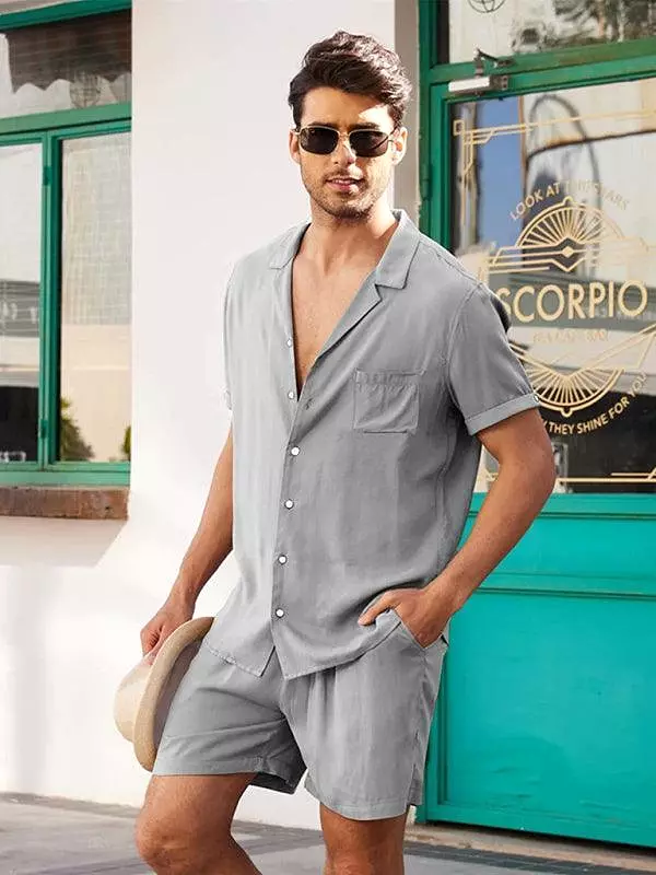 Linen Men Shorts Outfit Set