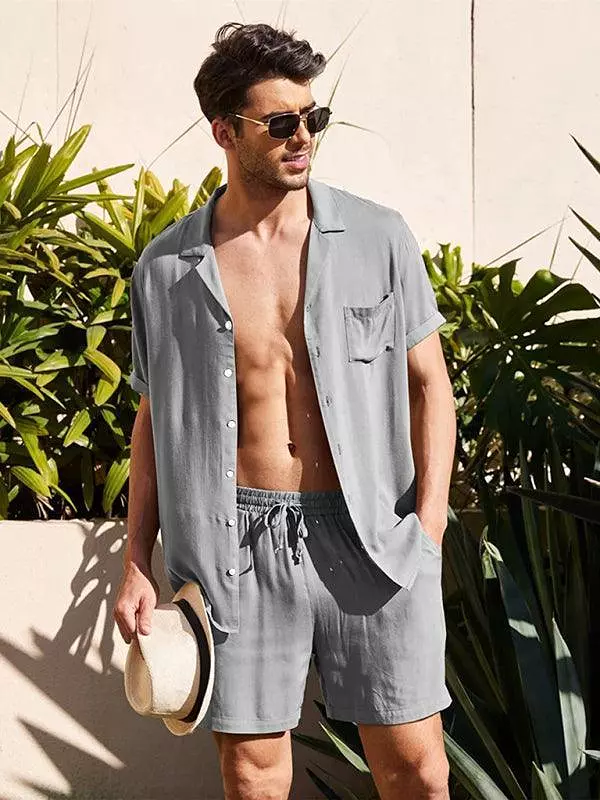 Linen Men Shorts Outfit Set