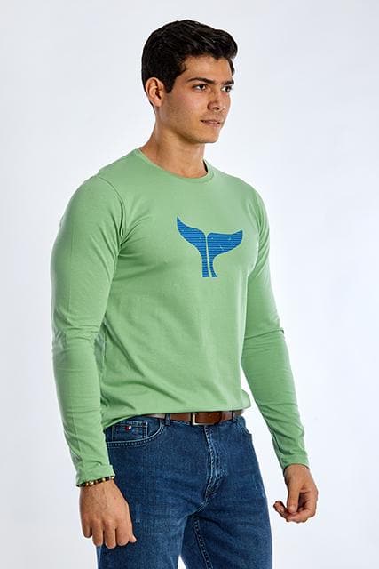 Long Sleeve Round Neck Graphic T-Shirt - GREEN