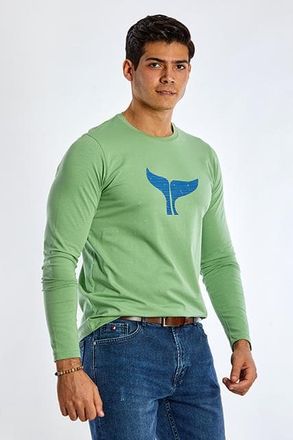 Long Sleeve Round Neck Graphic T-Shirt - GREEN