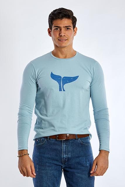 Long Sleeve Round Neck Graphic T-Shirt - SKY BLUE