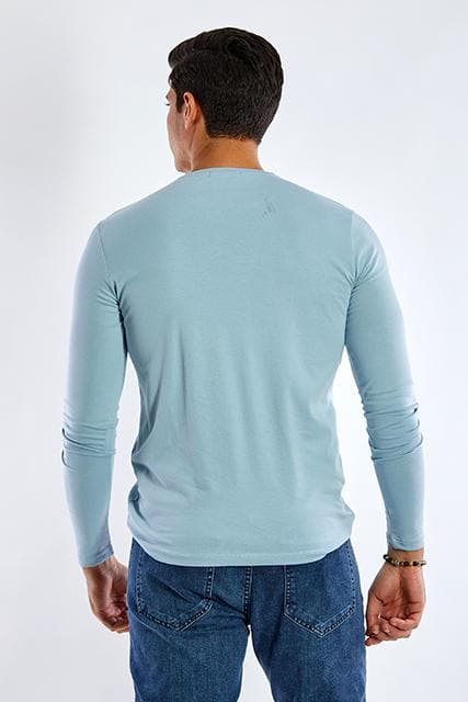 Long Sleeve Round Neck Graphic T-Shirt - SKY BLUE