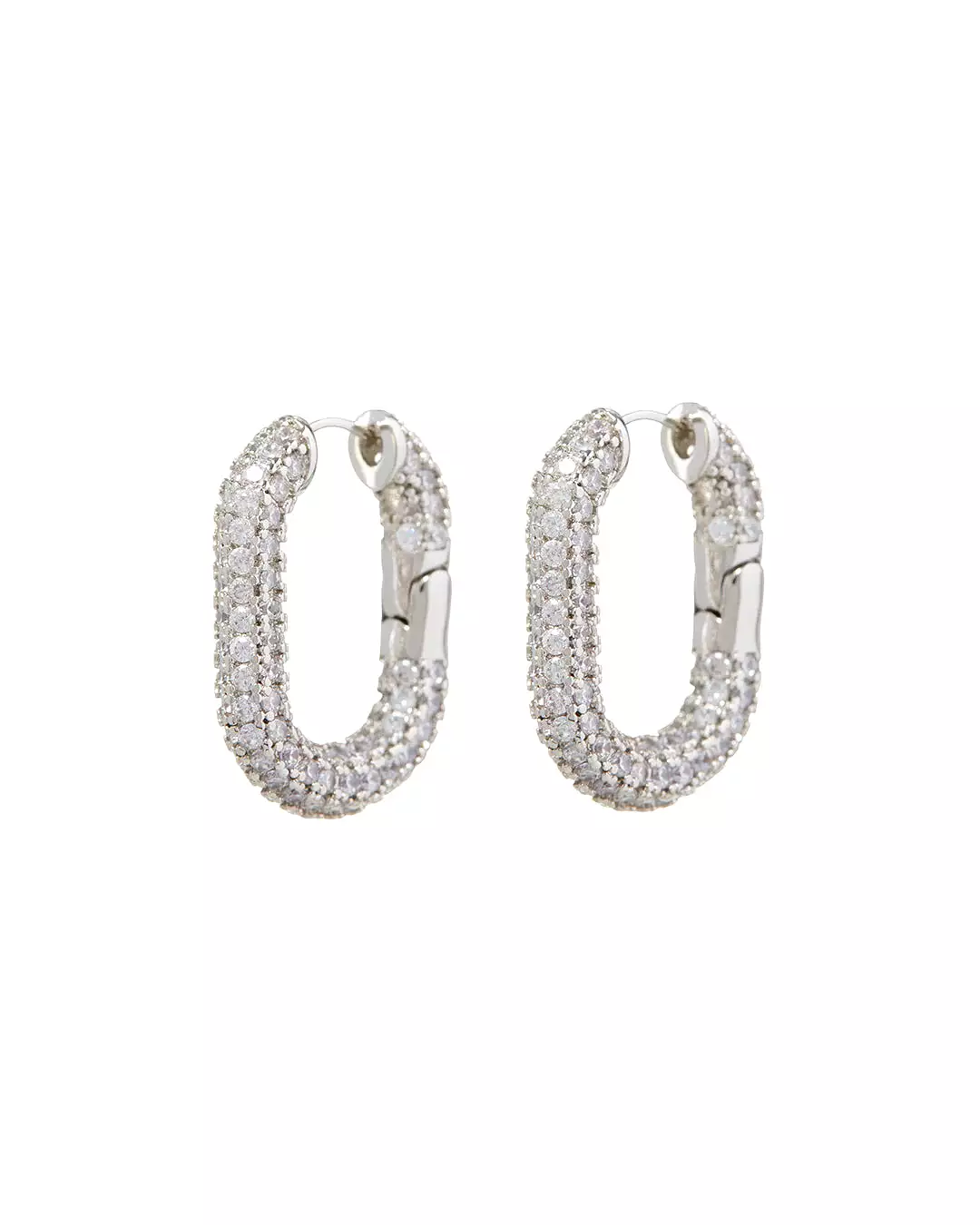 LUV AJ XL PAVE CHAIN LINK HOOPS- SILVER