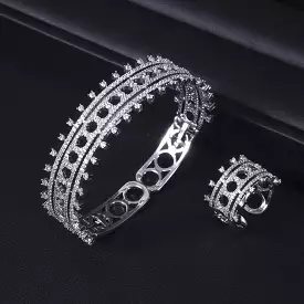 Luxury Brand Women's Wedding bangle with ring and earring jewelry set fine Beads jewelry