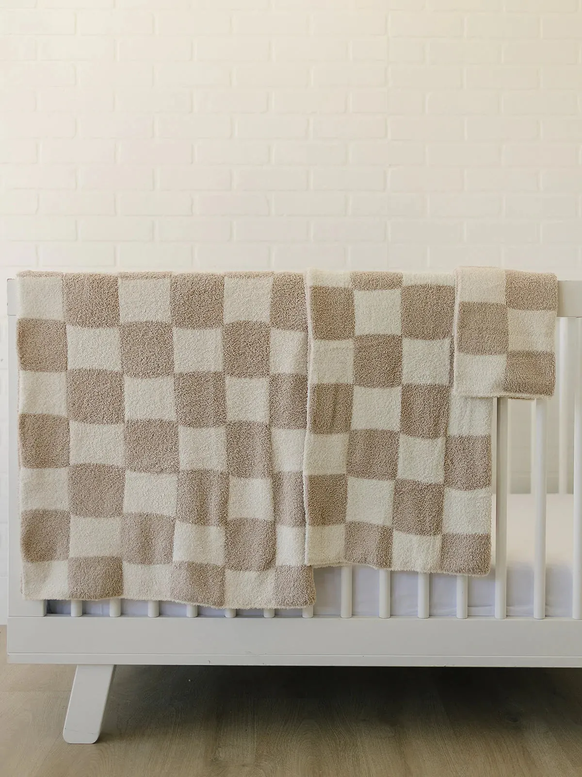 MEBIE BABY TAUPE CHECKERED PLUSH BLANKET | THREE SIZES