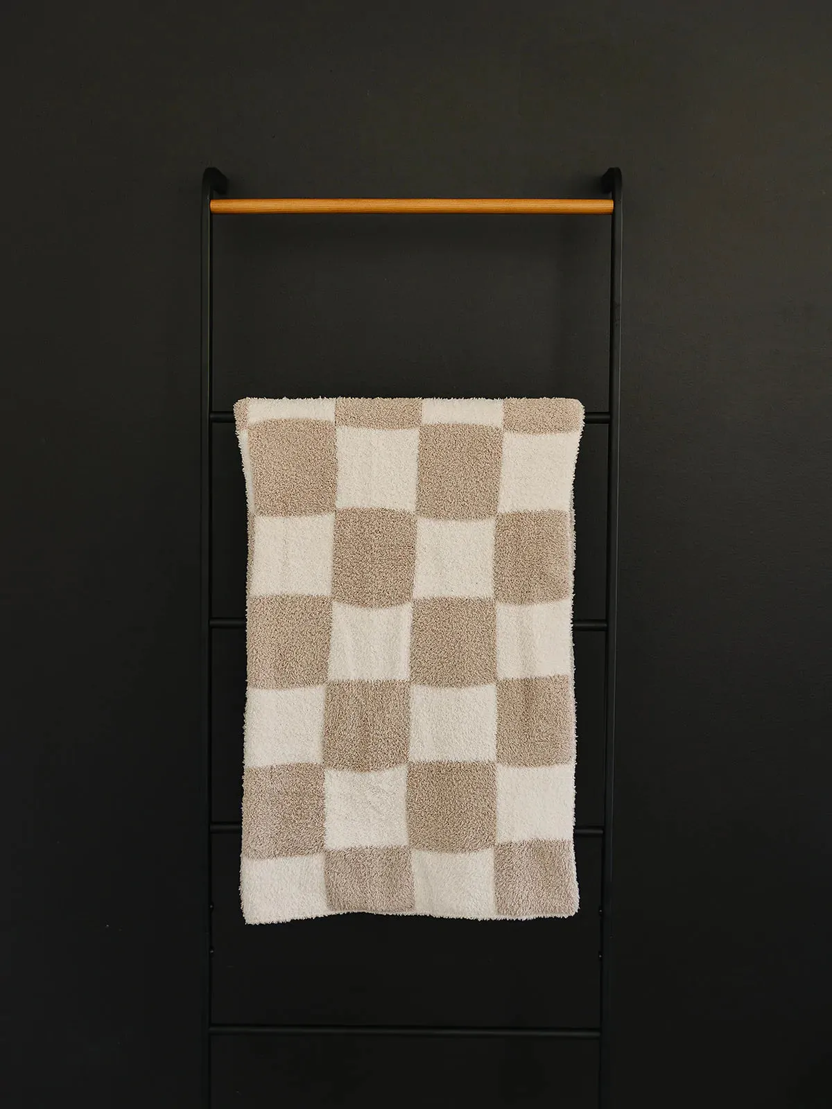 MEBIE BABY TAUPE CHECKERED PLUSH BLANKET | THREE SIZES