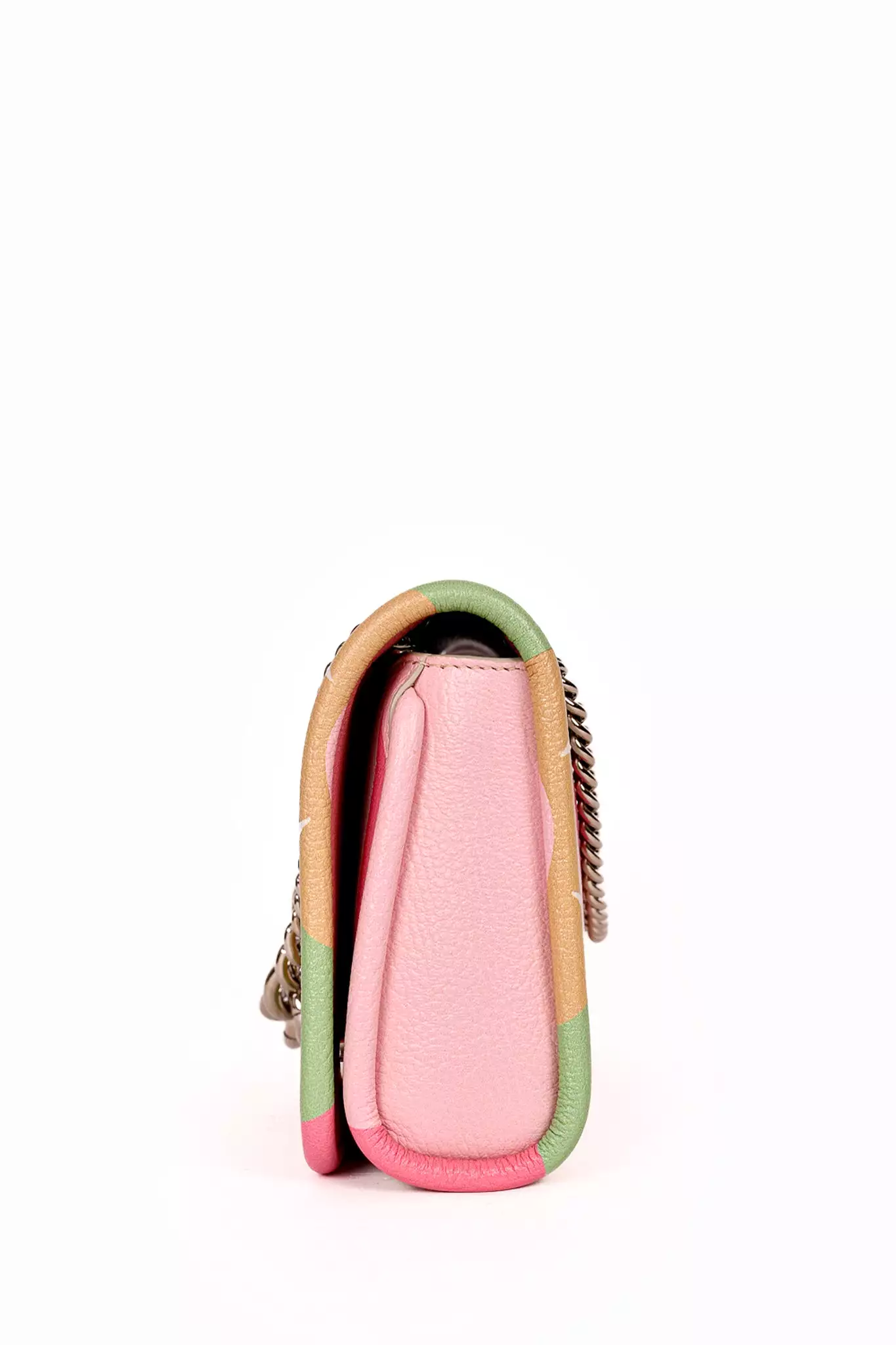 Miu Miu Green/Pink Floral Print Silver Chain Bag