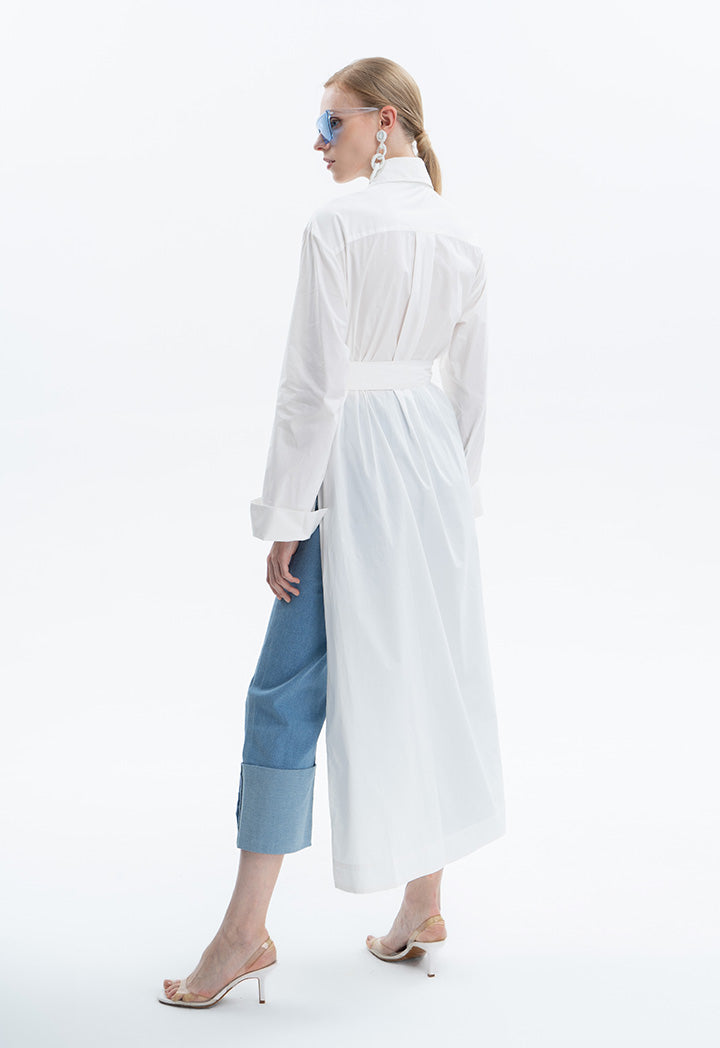 One Sided Slit Solid Poplin Dress