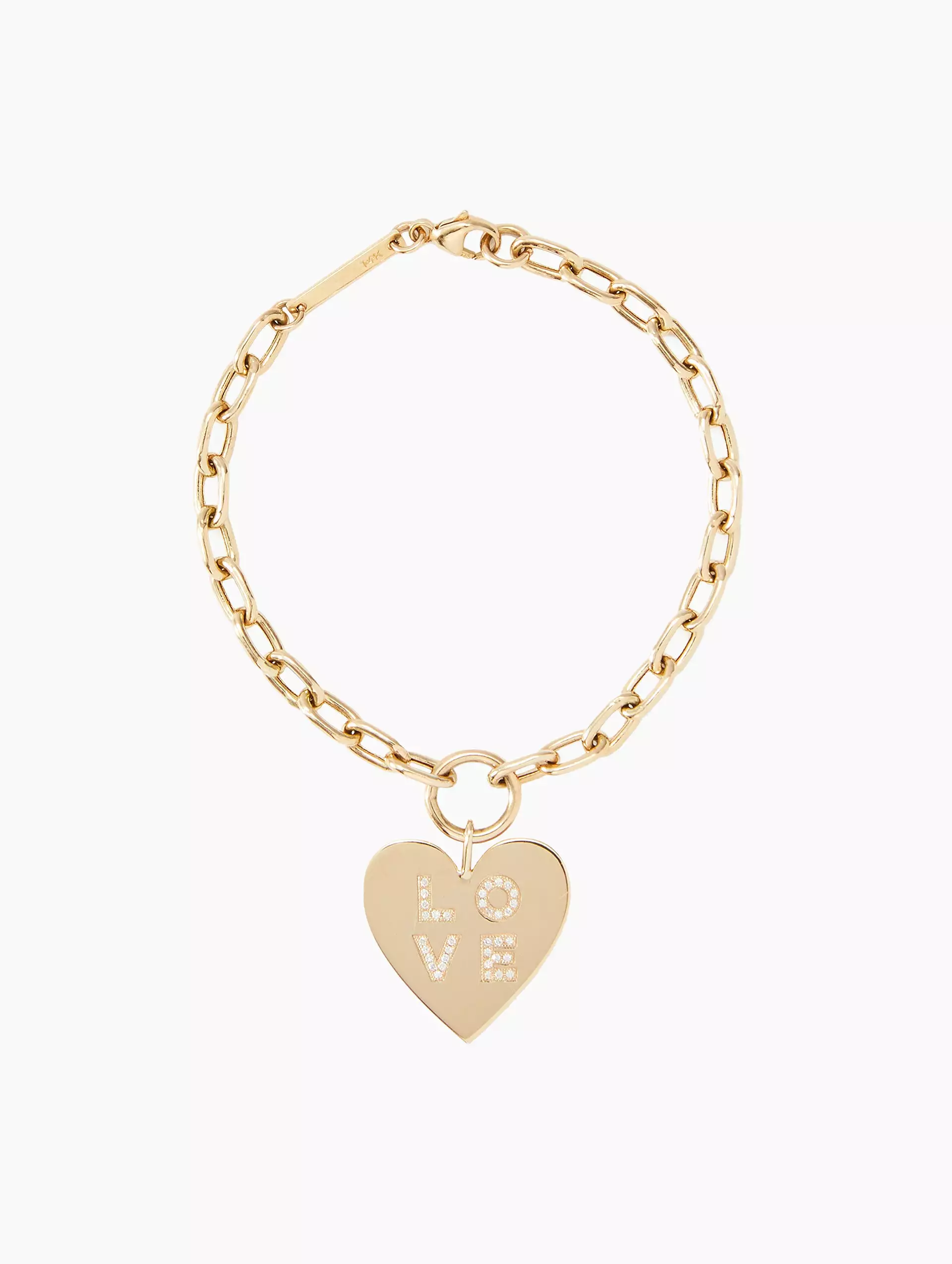 Pave Diamond Love Heart Charm Square Oval Chain Bracelet