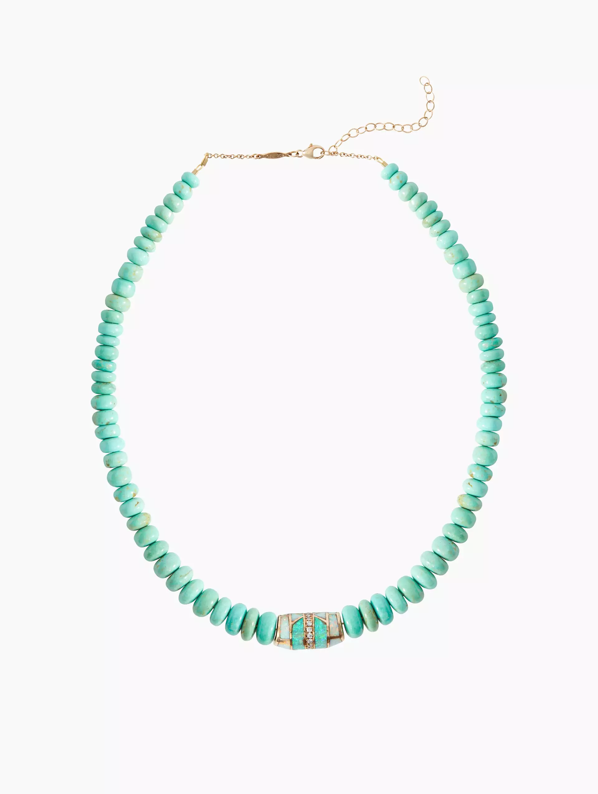 Pavé Diamond Opal Inlay Turquoise Beaded Necklace