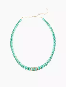 Pavé Diamond Opal Inlay Turquoise Beaded Necklace