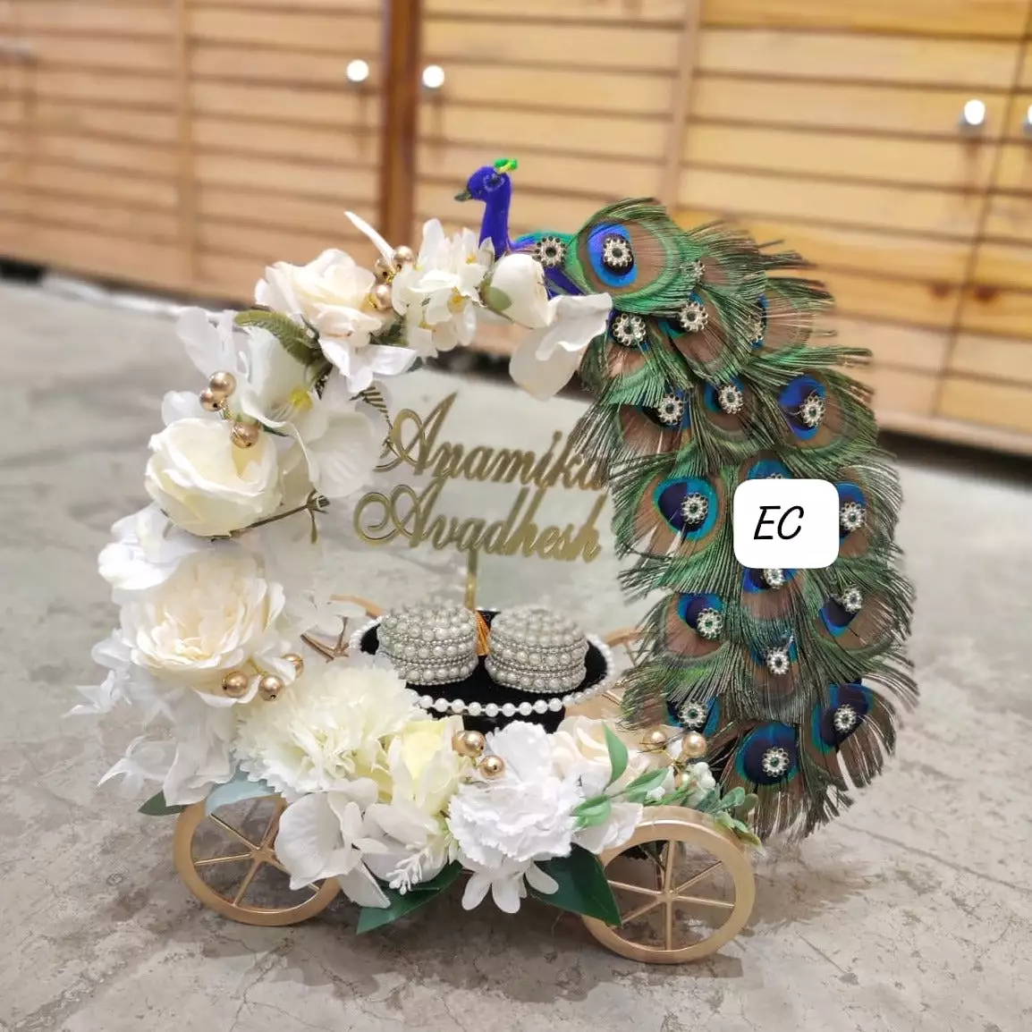 Peacock Carriage Ring Platter for Engagement -ANUB001RPBW