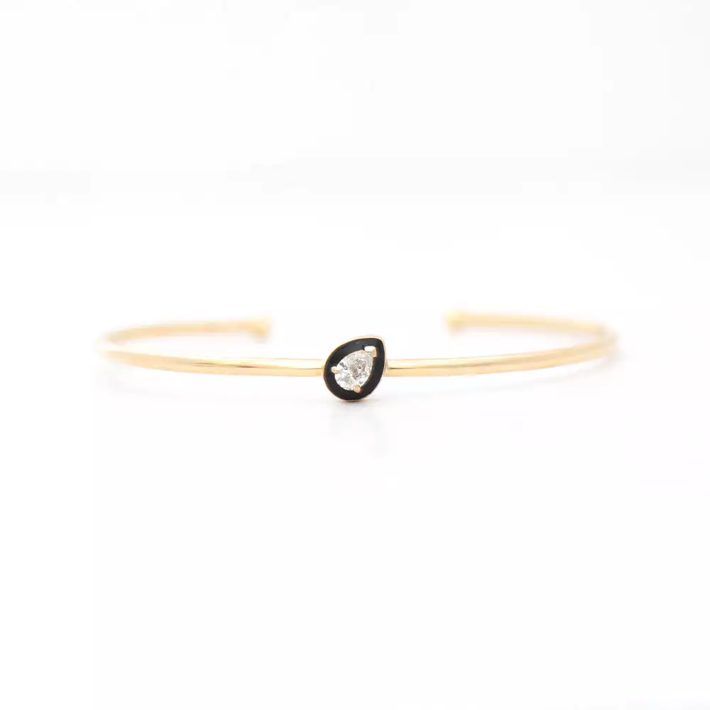 Pear Diamond and Black Enamel Bangle