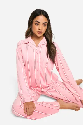 Pink Stripe Fleece Pants Pajama Set