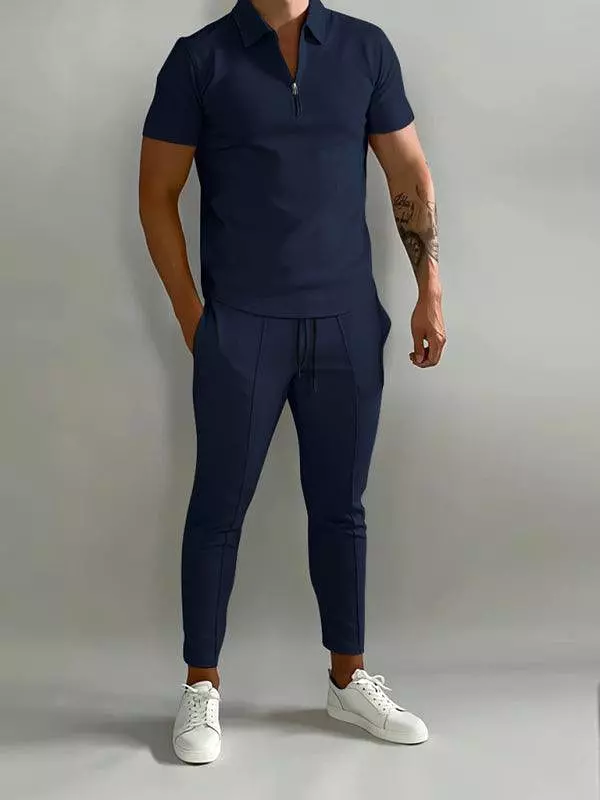 Polo Shirt Men Casual Outfit Set