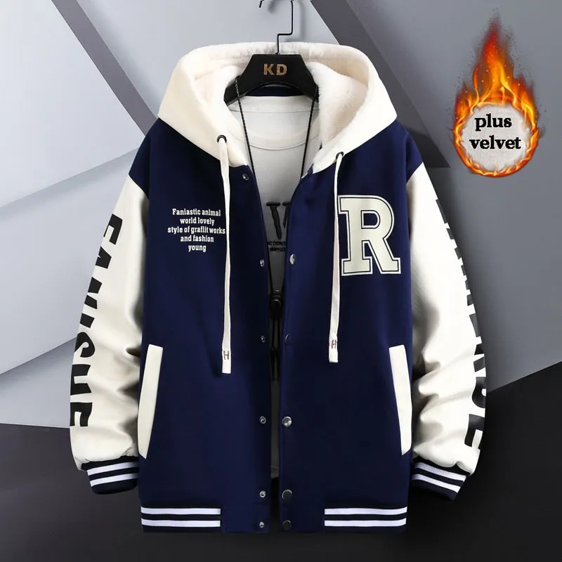 R Quilted Thermal Hooded Varsity Jacket