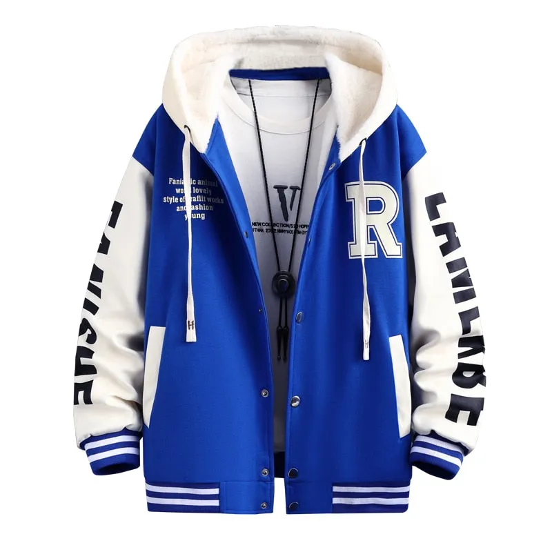 R Quilted Thermal Hooded Varsity Jacket