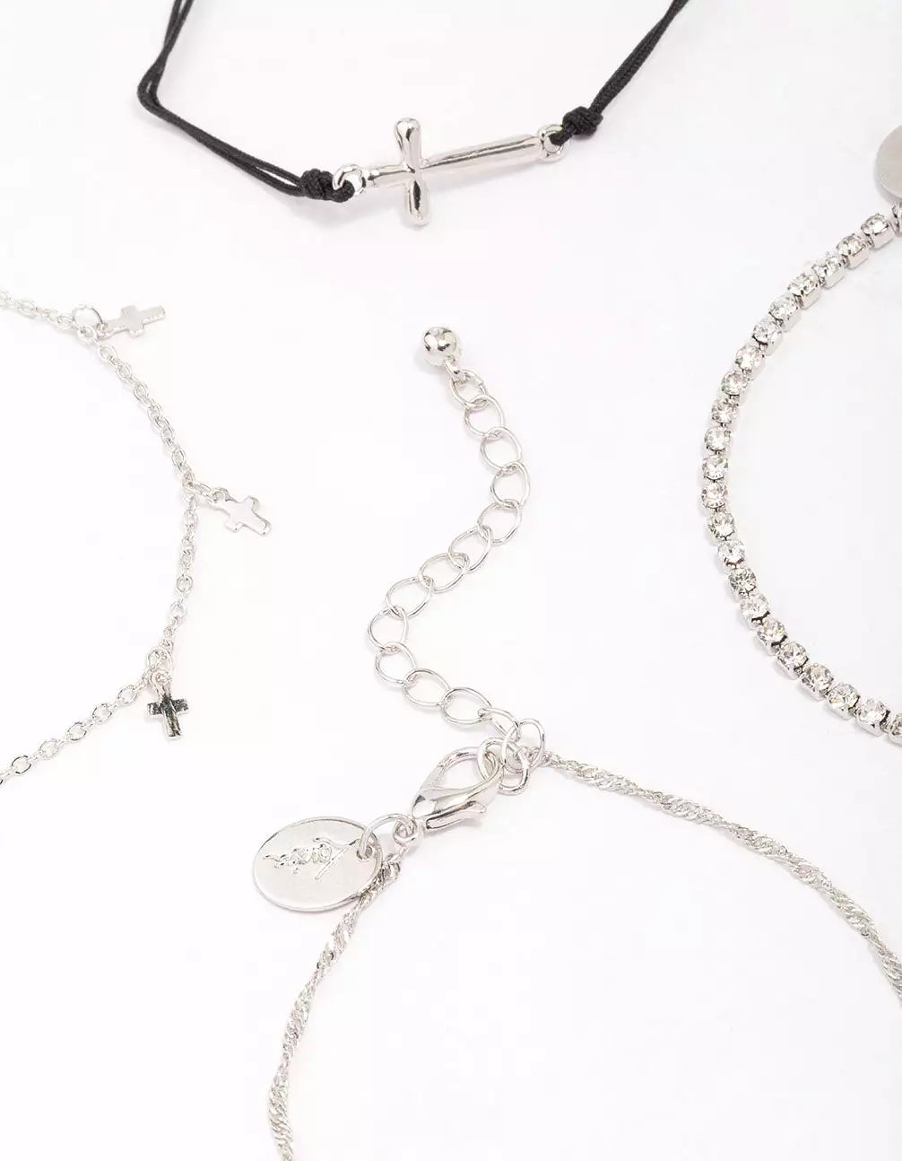 Rhodium Mini Cross Bracelet 4-Pack