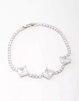 Rhodium Square Cubic Zirconia Bracelet