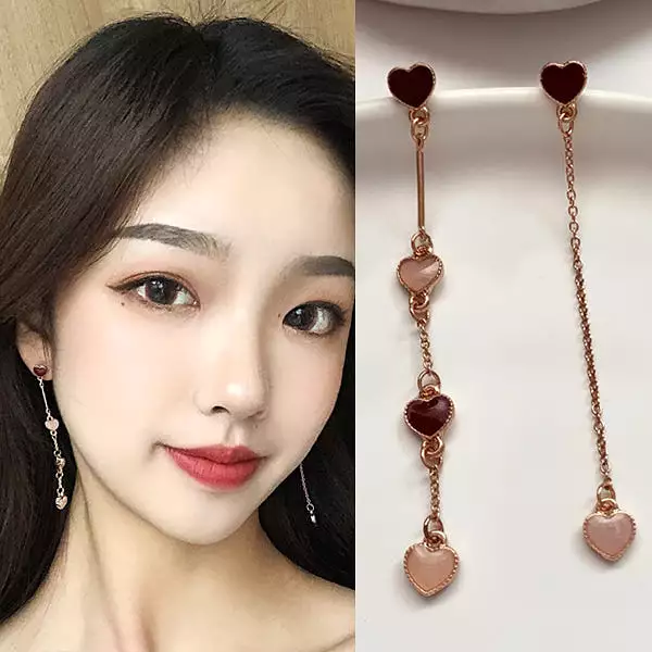 Rose Gold Bling Heart Cubic Drop Earrings Gifts Korean Jewelry Womens Accessories Luxury Fashion Dating Party Clubber Elegant We