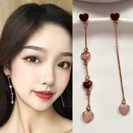 Rose Gold Bling Heart Cubic Drop Earrings Gifts Korean Jewelry Womens Accessories Luxury Fashion Dating Party Clubber Elegant We