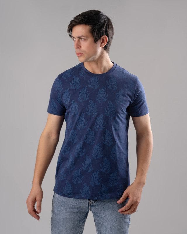 ROUND NECK PATTERNED T-SHIRT - NAVY