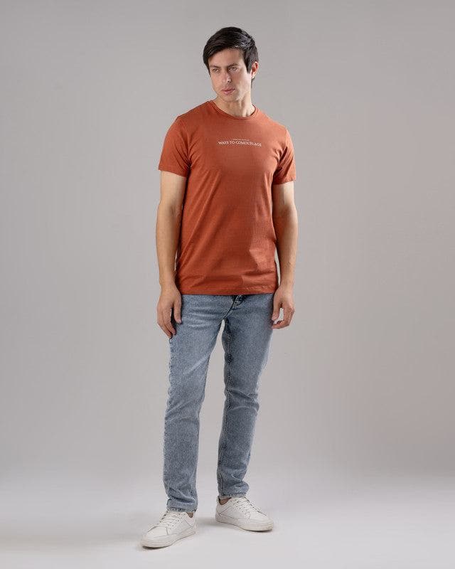 ROUND NECK PRINTED T-SHIRT - HAVANE