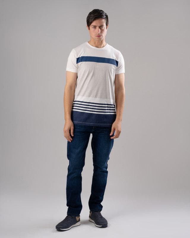 ROUND NECK STRIPED T-SHIRT - WHITE