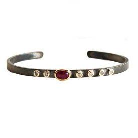 Ruby & Diamond Rhodium Cuff