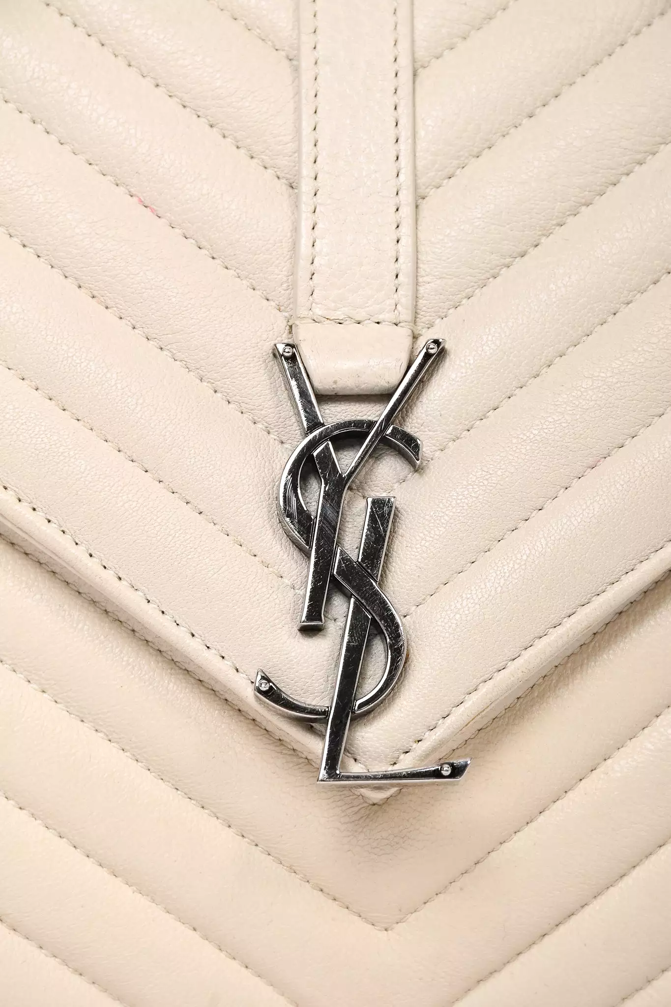 Saint Laurent 2016 Creme Medium Matelasse College Silver Chain Crossbody Bag