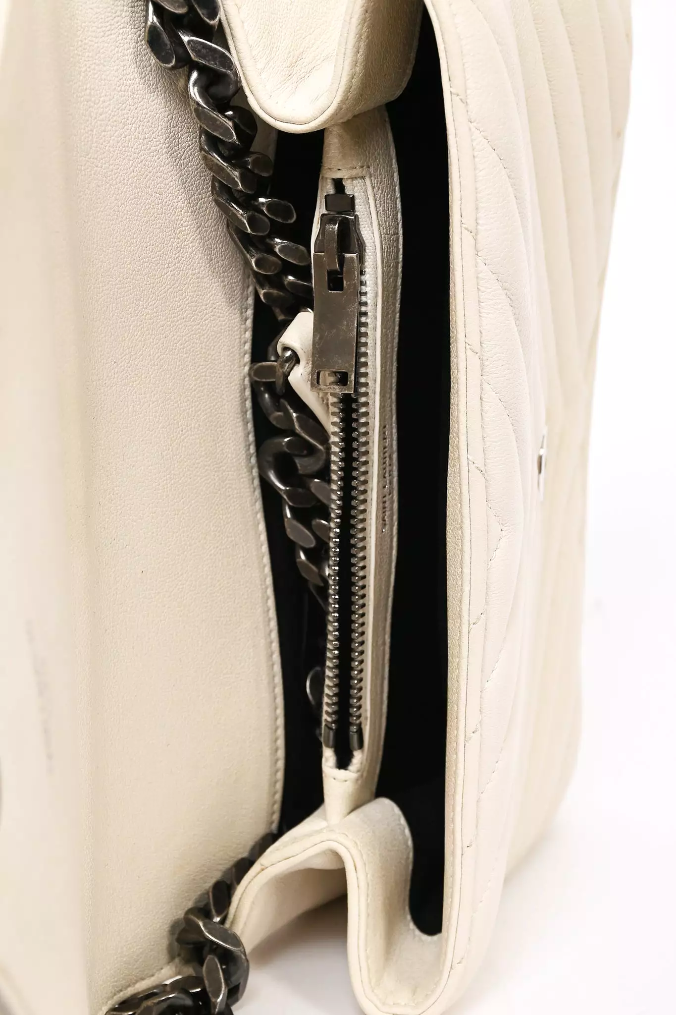 Saint Laurent 2016 Creme Medium Matelasse College Silver Chain Crossbody Bag