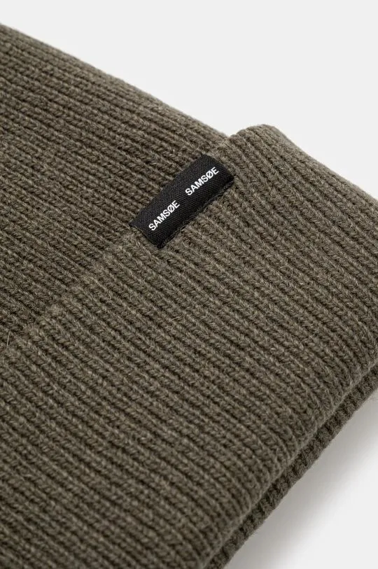 Samsoe Samsoe wool beanie green color thick knit