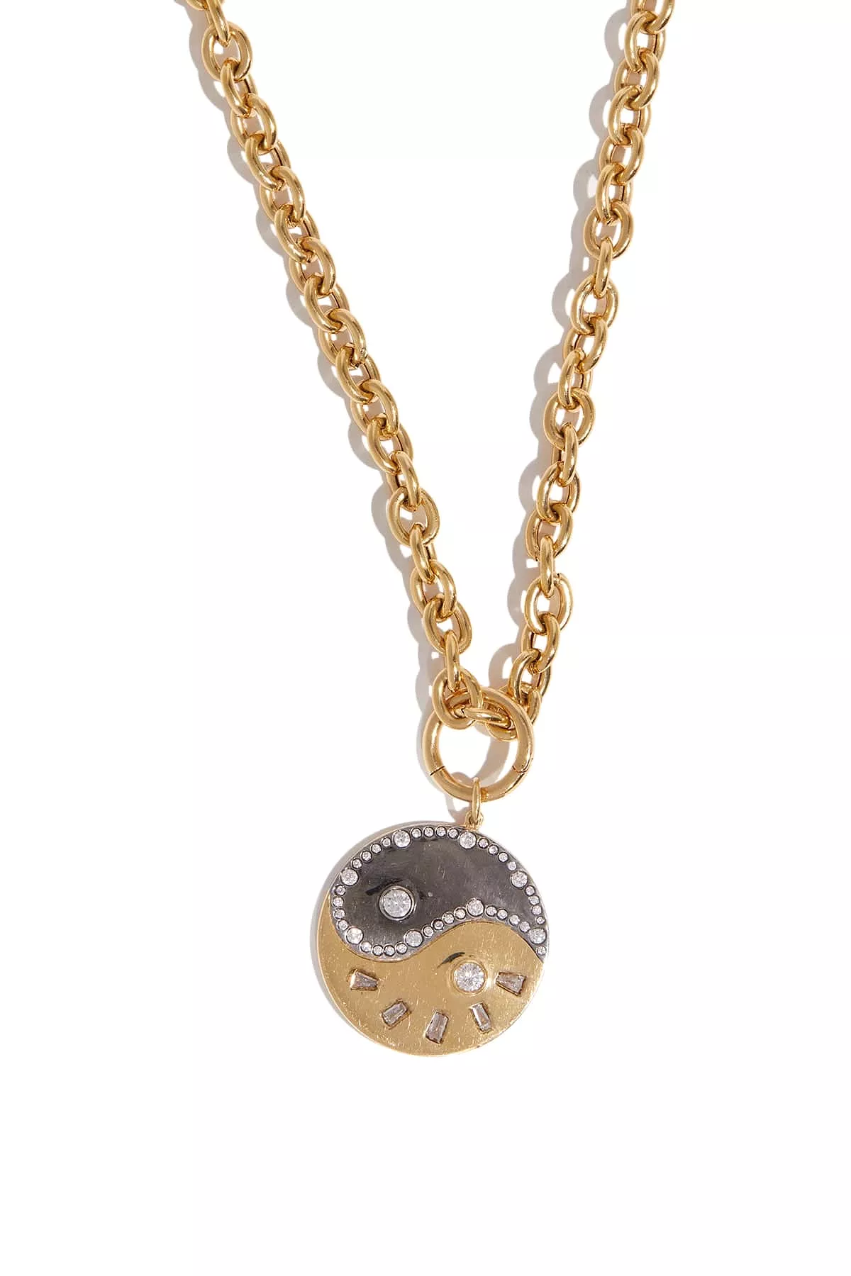 Scintillate Diamond Mixed Metal Disc Necklace in 18k Yellow and White Gold