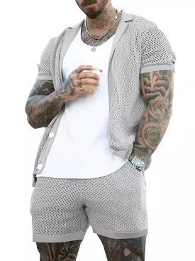 See-Through Short-Sleeved Men Cardigan Outfit Set