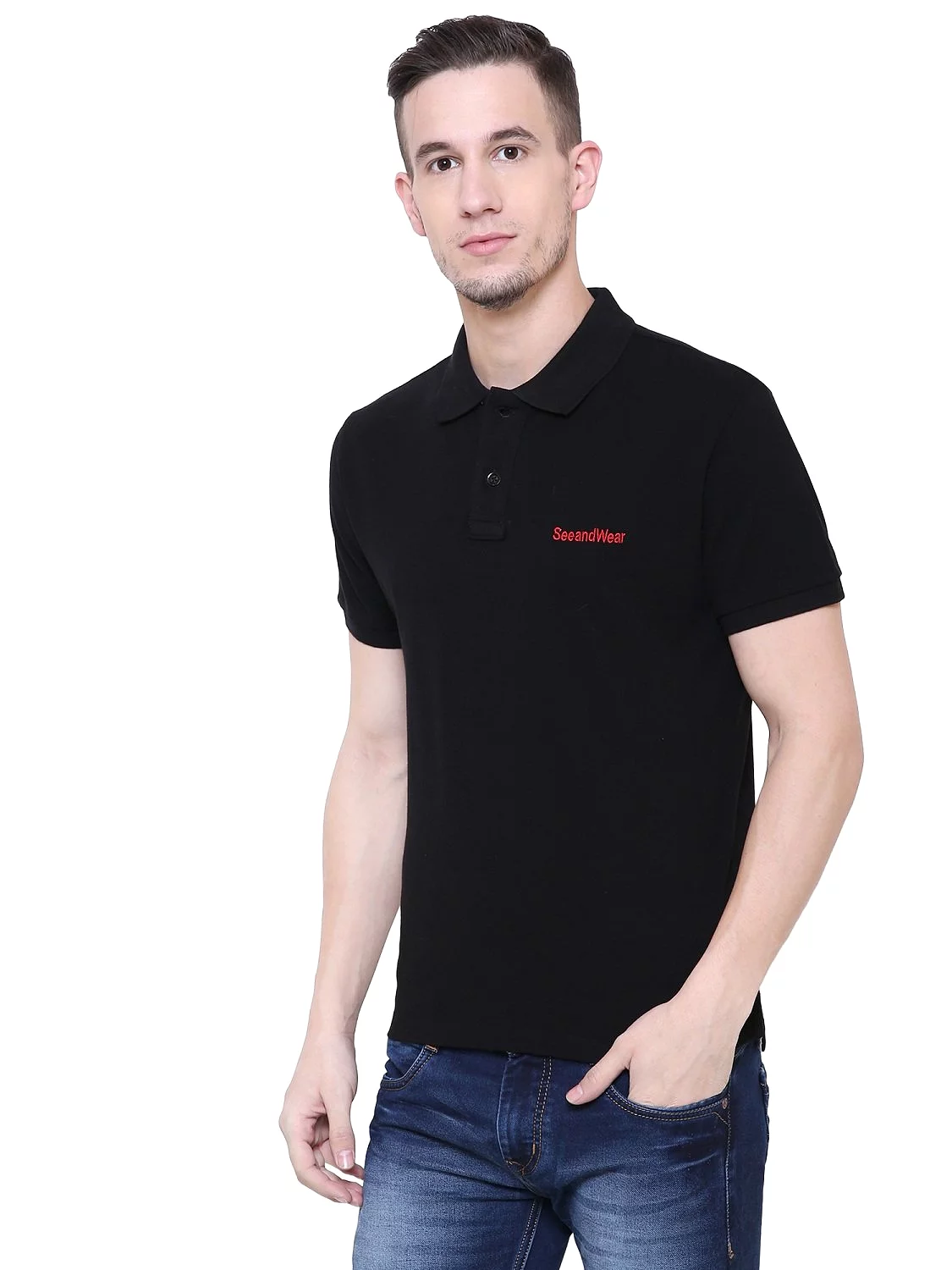 SeeandWear Men's Polo Collar Black T-Shirt