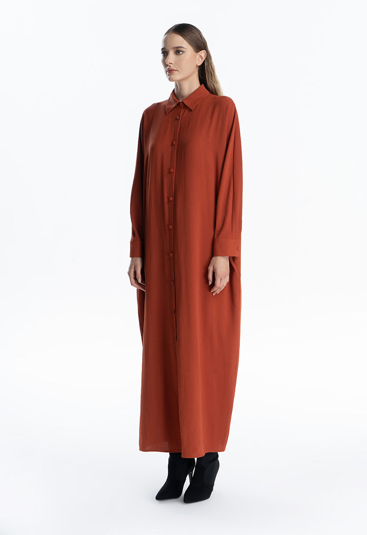 Self Fabric Button Oversized Batwing Maxi Dress