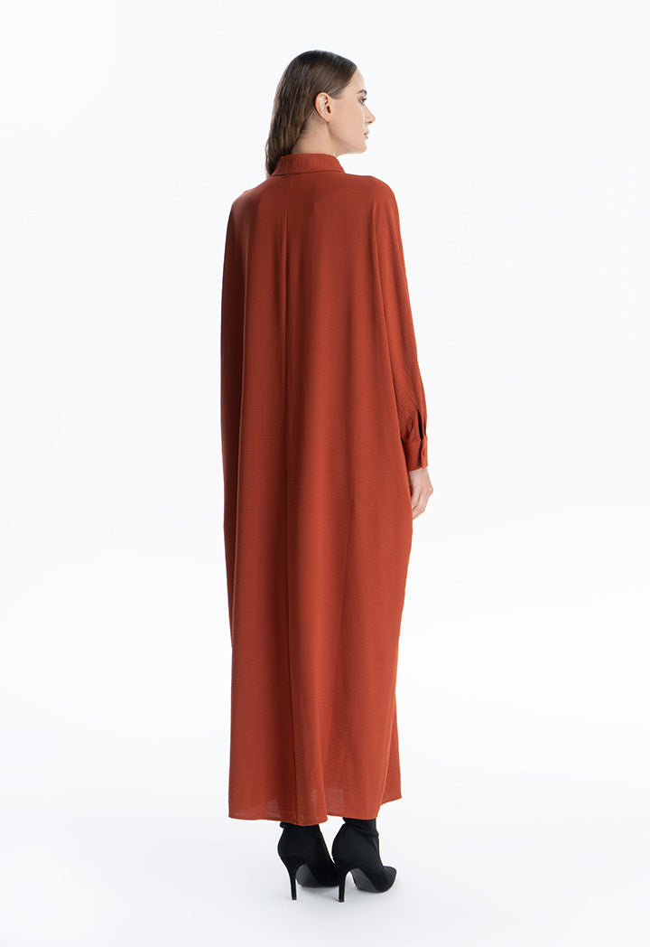 Self Fabric Button Oversized Batwing Maxi Dress