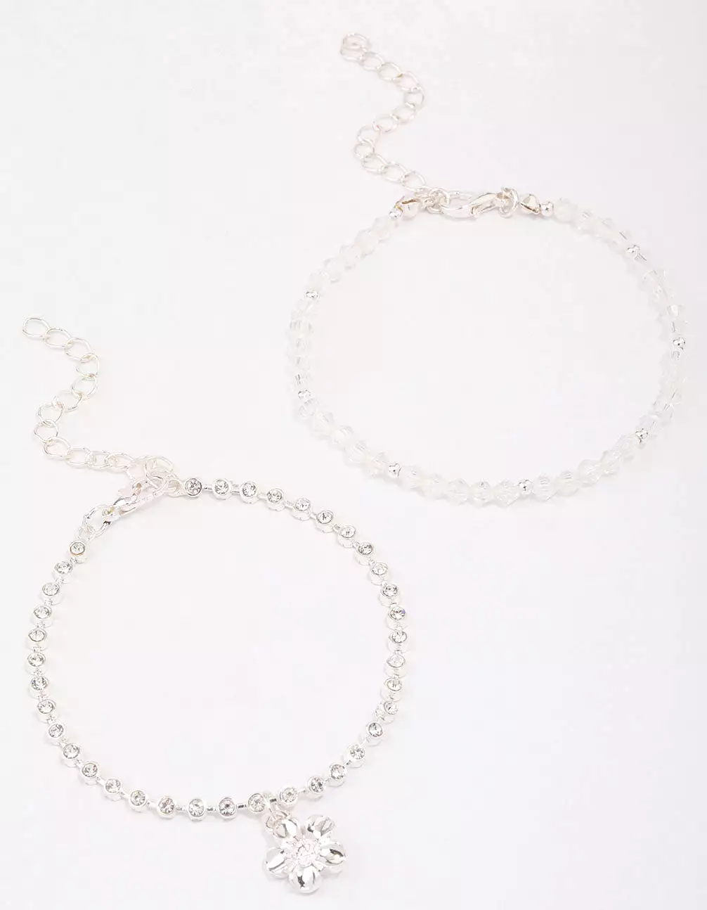 Silver Beaded Diamante Flower Bracelet Pack