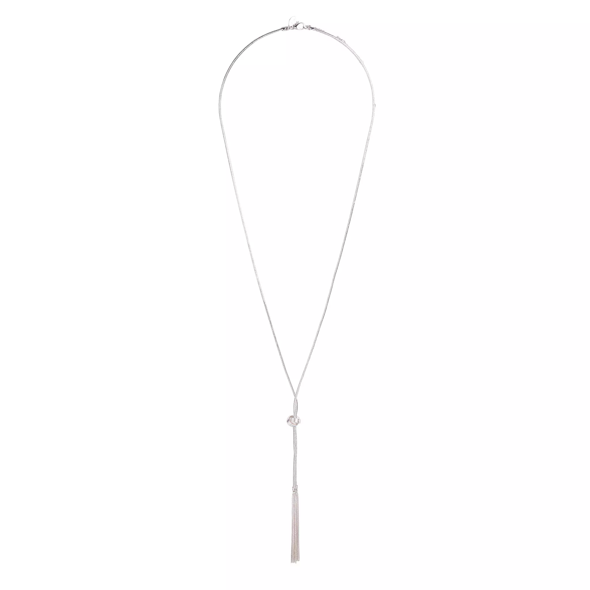 Silver Chain Tassel & Knotted Lariat Necklace