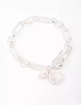 Silver Chunky Coin & Pearl Bracelet