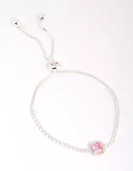 Silver Cubic Zirconia Square Halo Toggle Bracelet