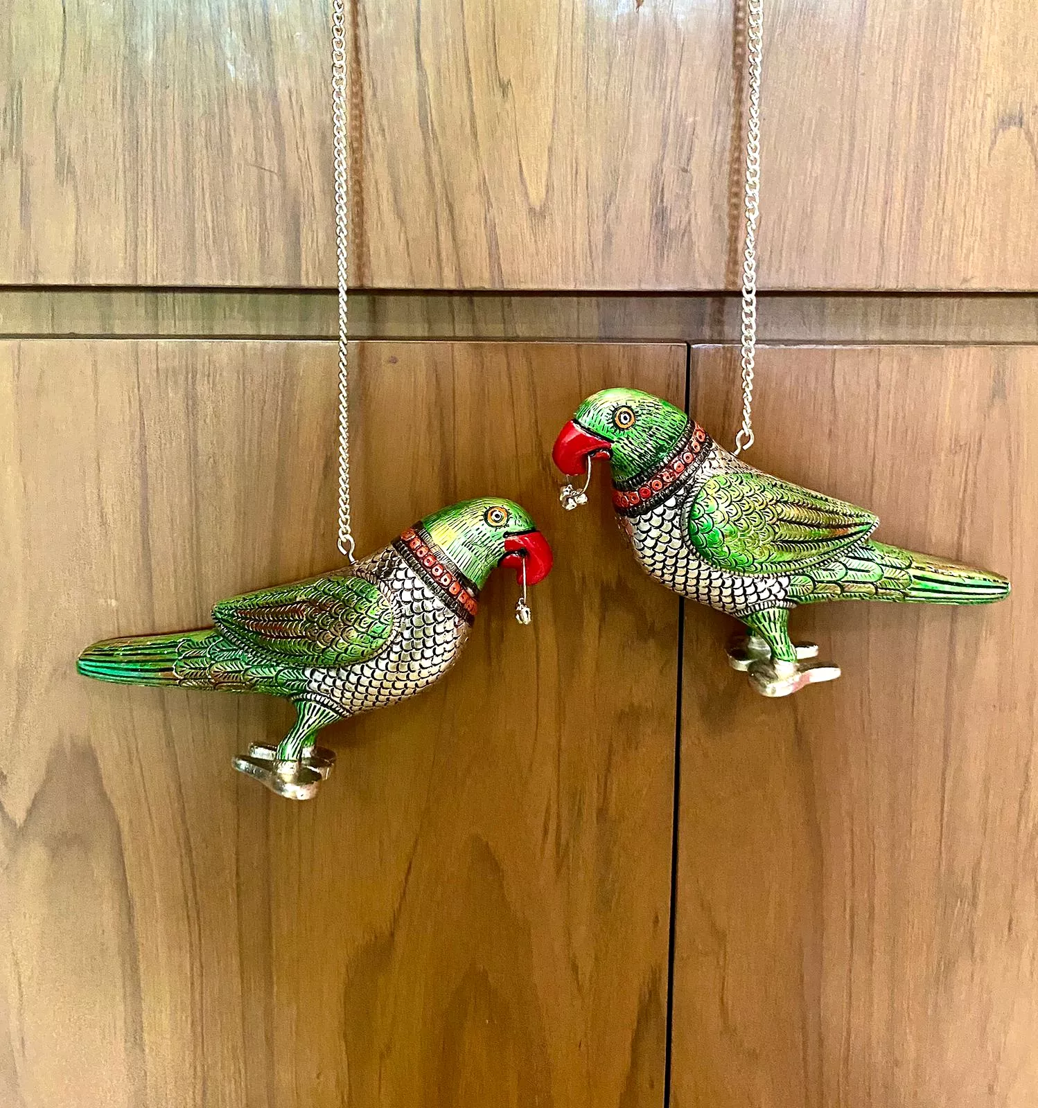 Silver Plated colored Parrots with chain for hanging -ANUB001SP